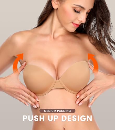 Image of JOATEAY Adhesive Bra Strapless Sticky Push Up Reusable Invisible Lift Padded Non-Slip for Women Backless Dress Wedding Party