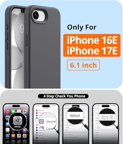 Image of DIZORO Compatible with iPhone 17e Case 6.3, Slim Liquid Silicone 3 Layers Full Covered Soft Gel Rubber Phone Cases Protective Back Cover 6.3 Inch - Dark Gray