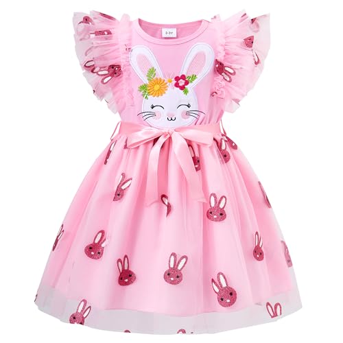 Easter Bunny Dresses for for Girls Rabbit Birthday Cake Smash Photoshoot Party Sequin Tulle Ruffle Bowknot Dress 4-5 Years