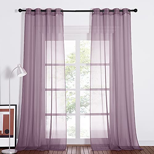 PONY DANCE Voilages Rideaux de Fenêtre - Violet Rideau Voile Draperies Rideaux Panneaux Gaze Décor de Chambre Organza Tulle Transparent, 140 sur 245 cm, Violet Clair, Lot de 2