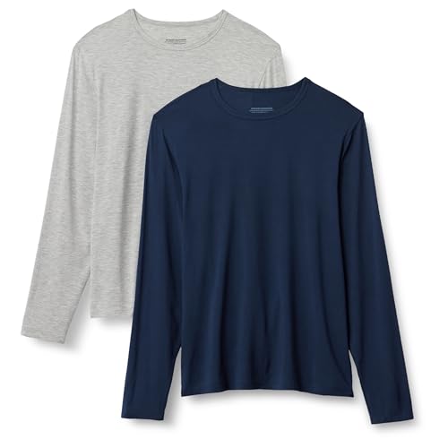 Amazon Essentials Camiseta Interior de Manga Larga para Hombre, Modal súper Suave, Gris Medio Jaspeado/Azul Marino, Talla M