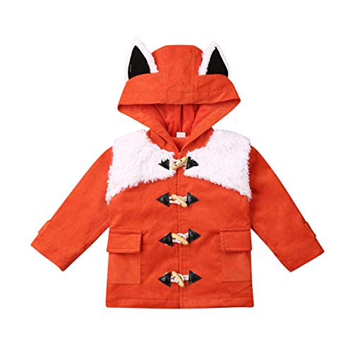 Toddler Baby Boy Girl Animal Long Sleeve Hoodie Jacket Coat Plush Cartoon Fox Ear Tail Outerwear Fall Wiinter Clothes (Orange, 2-3T)