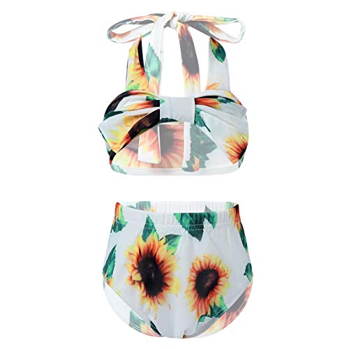 Kaerm Baby Girls 2 Pcs Bikini Set Halter Tube Top Floral Bottom Panties Swimsuits Summer Bowknot Beachwear Sunflower 3-6 Months