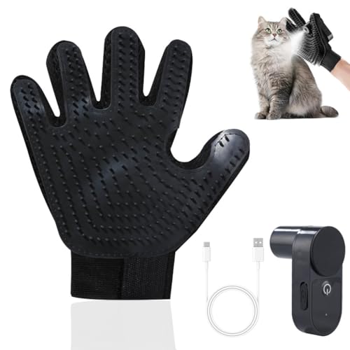 Image of Qpets Pet Grooming Glove & Water Sprayer, Deshedding & Massaging Mitt for Cats & Dogs Wet /Dry Use with Silicone Bristles Fur Remover for Bathing & Shedding Control