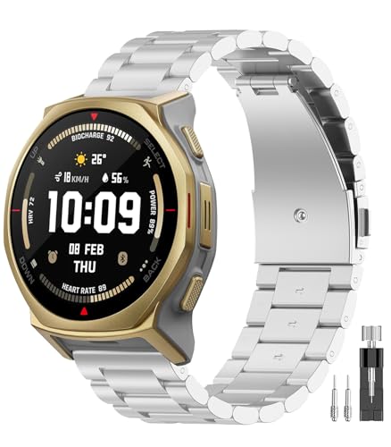 [ULIGADUO] �����p�x���g For Amazfit T-Rex 3 Pro 44mm�X�}�[�g�E�H�b�`�Ή� 20mm�E�H�b�`�o���h �`�^���������X�g���b�v �t���b�g�o�b�N�� �y�ʉ� �r�W�l�X�� (�V���o�[)