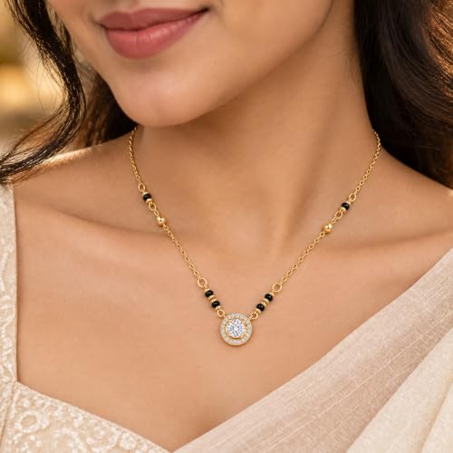 Image of MINUTIAE Stylish Fashion Pendant Necklace Black Beads Mangalsutra for Women & Girls with Extendable Chain