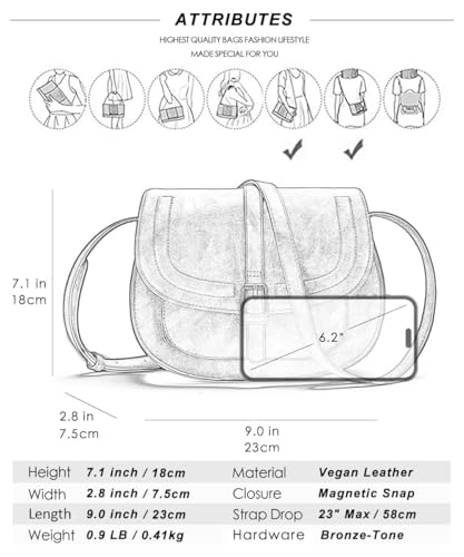 Image of AFKOMST Crossbody Bags for Women,Small Saddle Purse and Boho Cross Body Handbags,Vegan Leather
