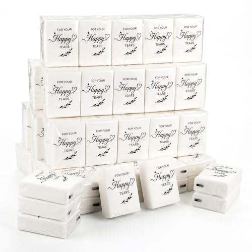 NatNarr 100 Pcs Happy Tears Tissue 3 Ply Wedding Tissues Guests Pocket Paper Mini Travel Facial Tissue Welcome Bag Stuffers for Party Favor Graduation