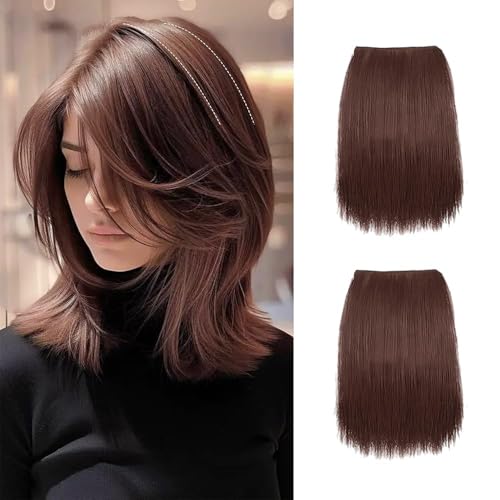 XFSRG 2 Pezzi Extension Capelli Veri Clip Extension per Capelli Invisibili e Senza Cuciture Estensioni Dei Capelli Corti per Capelli Corti che Diradano Donne (Marrone chiaro)