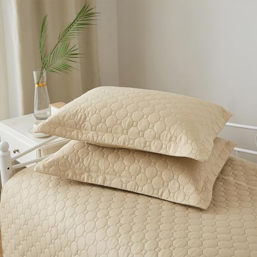 Image of 3 Piece Beige Daybed Cover Twin Size Cozy Daybed Sets Bedding Double Sided Quilting Cover Set Geometric Print Bedspread Coverlet All Season for Twin Bed with 2 Standard Shams,39 inchx75 inch