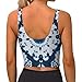 Women Girls Yoga Vest U-Shaped Back Comfort Fit Tops with Bralette Pads Removable Outfit for Gym Exercise, Blue Indigo Tie Dye Art