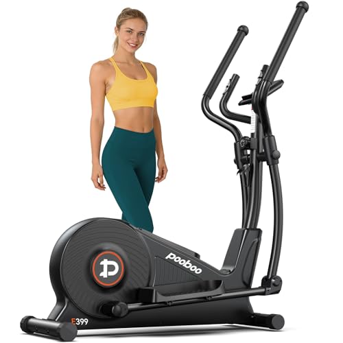 Image of pooboo Elliptical Machine, Elliptical Exercise Machine with 16-Level Resistance&Quiet Magnetic Driving System, Elliptical Machine for Home with LCD Monitor,15.5-17IN Stride,350LBS Weight Capacity
