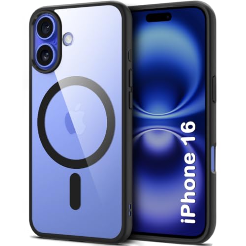 Image of TheGiftKart Ultra-Hybrid Back Cover Case for iPhone 16 Compatible with MagSafe | Camera Protection | Crystal Clear Transparent Back Cover Case for iPhone 16 (PC & TPU, Black Bumper)