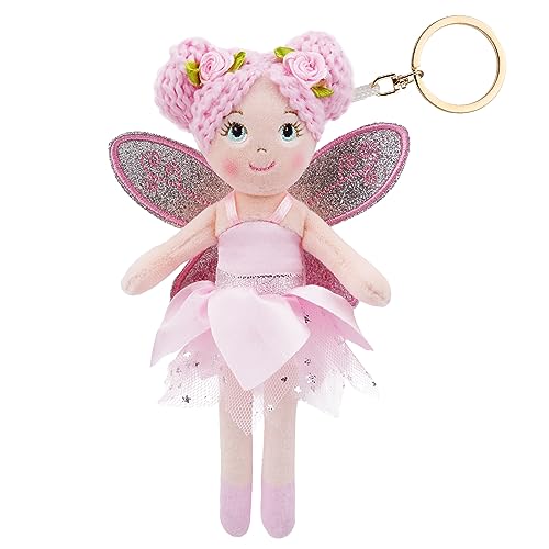 June Garden 7' Enchanted Garden Fairy Doll Elara - Plush Soft Keychain - Bag Charm Gift for Girls - Pink