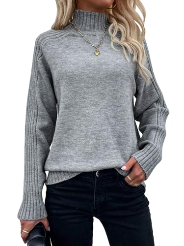 Les umes Womens Turtleneck Sweaters Long Sleeve Loose Pullover Sweater Casual Knit Tops