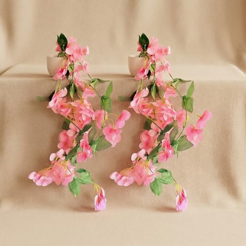 Image of Dekorly Realistic Faux Pink Hanginng Garland Vine with Decorative Pot Elegant Hanging Floral Arrangement for Home Office Styling |100CM (2, Pink)
