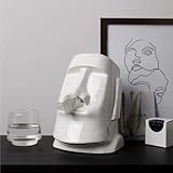 Linxia Creative Moai Statue Tissue Box Holder in Ceramic 16x16x22cm Facial Tissue Box Cover Ink Dots Suitable for Coffee Table, Dining Table, Bedside Table