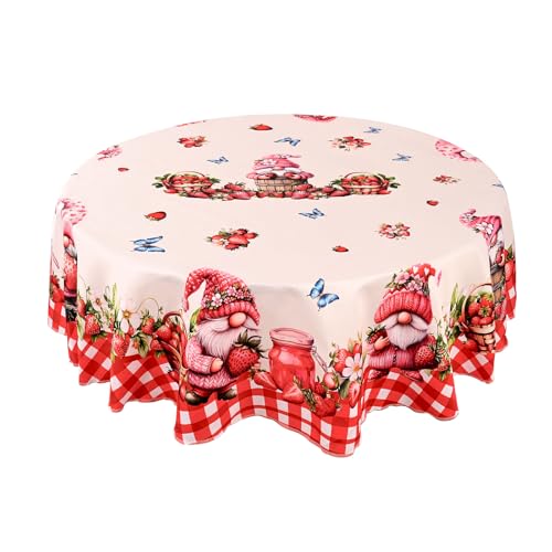 Strawberry Tablecloth Washable Round Table Cover for Kitchen Dining Decoration 60 Inch