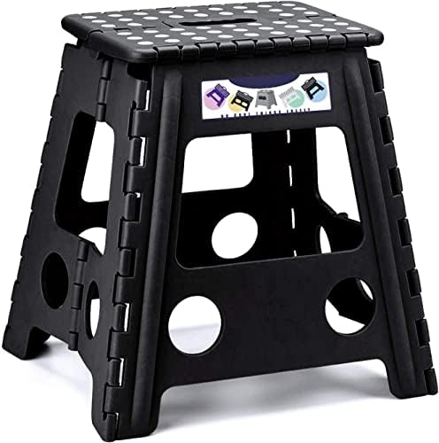 HOUSE DAY 16 inch(40cm) Folding Step Stool - Large Size Kitchen Folding Step Stool for Adults Space Saving Folding Stool for Garden Bathroom Durable Plastic Stool Heavy Duty Foldable Stool, Black