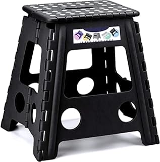 HOUSE DAY 16 inch(40cm) Folding Step Stool - Large Size Kitchen Folding Step Stool for Adults Space Saving Folding Stool for Garden Bathroom Durable Plastic Stool Heavy Duty Foldable Stool, Black