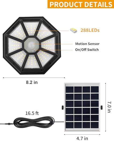 Luz solar para cobertizo interior de 228 LED con control remoto de 5 modos 5