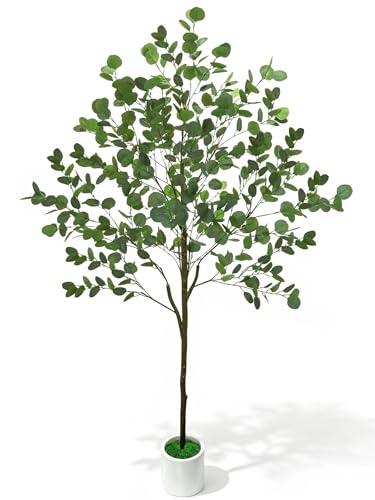 Artificial Eucalyptus Tree 6ft Fake Floor Plants with Realistic Wood Trunk Faux Trees Indoor for Home Office Living Room Bedroom Doorway Decor