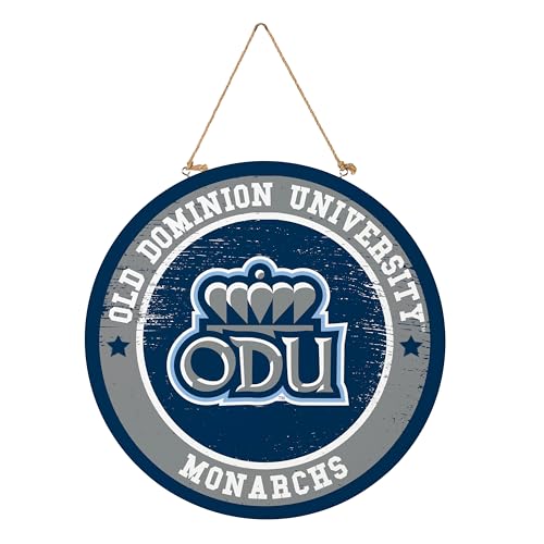 NCAA Old Dominion University Door Decor, 18" Round Wood College Welcome Sign for Front Door, Indoor Outdoor Sports Wall Hanging for Porch, Dorm, Man Cave