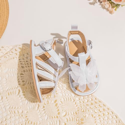 Image of Meckior Baby Toddler Infant Girls PU Leather Soft Open Toe Summer Sandals Flower Princess Flat Shoes