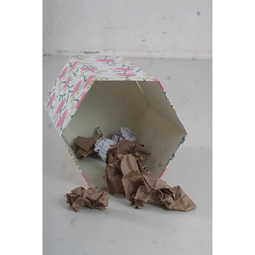 Image of Floral Hand Block Printed 3.3 Gallon Decorative Waste Basket - Eco-Friendly Cardboard Trash Can, Plastic-Free & Sustainable, Perfect for Christmas and Housewarming Gifts (1, Pink Green)