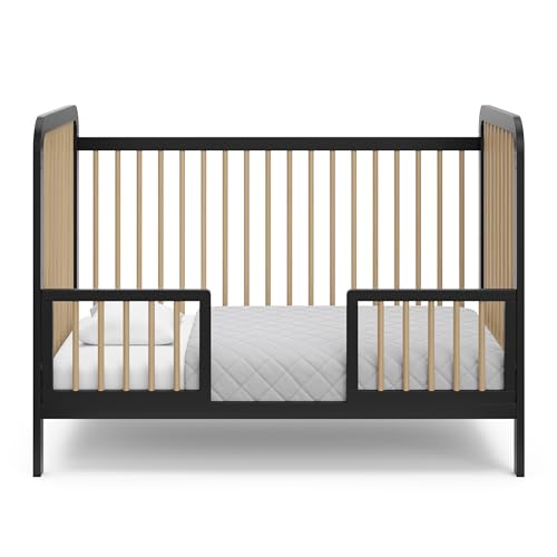 Image of Storkcraft Toddler Safety Guardrail Kit with Dowels (Black with Driftwood) - GREENGUARD Gold Certified, Converts Compatible Storkcraft & Graco Crib to Toddler Bed