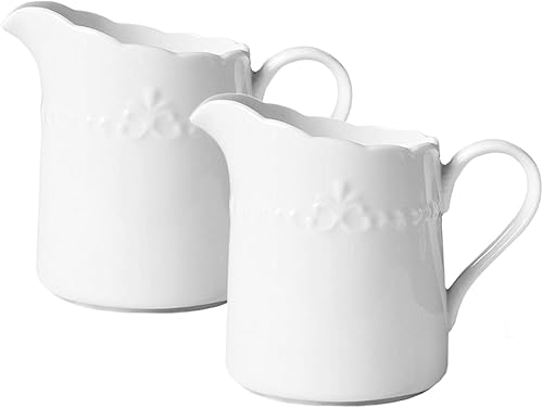 Sizikato Jarra de porcelana blanca con asa, jarra de crema de 8 onzas, 2 unidades.