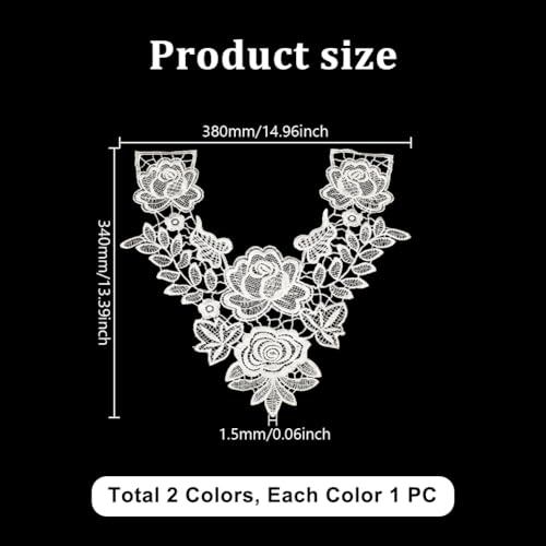 AHANDMAKER 2Pcs Vintage Floral Lace Neckline Collar Patches, Black & White Rose Lace Applique Patches - Image 2