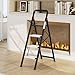 Urackify 4 Step Ladder with Tool Tray, Folding Step Stool with Aluminum Non-Slip Pedals, Sturdy 800LBS Ladder for Adult, Portable Lightweight Ladders for Home, Kitchen, Garage