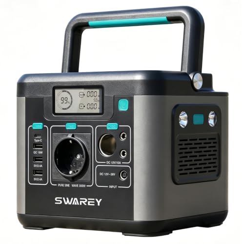 SWAREY Générateur Electrique Portable 300W Batterie Externe 220V Super Silencieux Sortir AC/USB/Type-C/QC 3.0