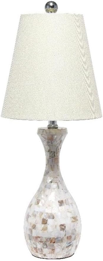 Elegant Designs LT3336-MOP Coastal Sands Beachy Seashell Mosaic Tile Look Table Lamp with Fabric Shade