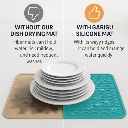 Silicone Drying Mat 16 × 12 – Teal Green Non-Slip Sink Mat for Kitchen Counter, Heat-Resistant Food-Grade Dish Pad, Easy-Clean Multipurpose Drawer Liner (Teal Green, 16" x 12") by GARIGU - Image 5