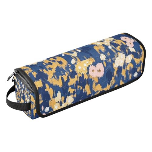 Bolsa de viaje para herramientas de cabello con tapete resistente al calor removible, impermeable para planchas, rizadores, organizador de viaje con estampado flor dorado marino miniatura 1