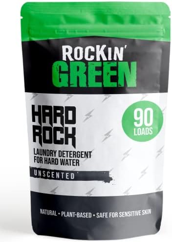 Rockin' Green Hard Rock Laundry Detergent (90 Loads), Plant based, All Natural Laundry Detergent Powder, Vegan and Biodegradable Odor Fighter, Safe for Sensitive Skin, 45 oz (Unscented).