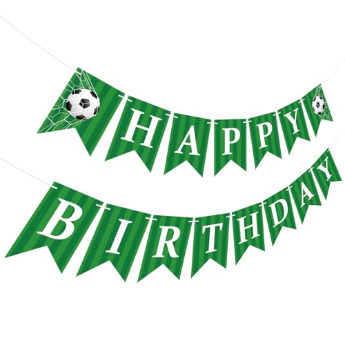 Image of Hooqict Happy Birthday Banner Soccer Birthday Decorations Soccer Party Banner Garland Sign for Kids Boys Men Sport Theme Game Day Party Decorations Supplies