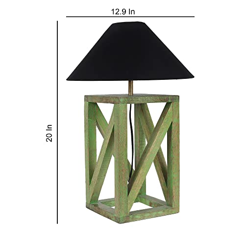Image of tu casa Table Lamps with Mango Wood Base & Black Cotton Shades for Home Decor, Bedrooms, Living Room, Gifting, Diwali Decoration, Dining Space, Study Room, Hall (Height- 51cm) - Bulb not Included