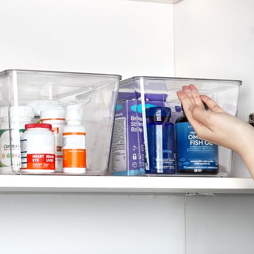 Image of Vtopmart 12 Pack Clear Stackable Storage Bins with Lids, Large Plastic Containers with Handle for Pantry Organizer and Storage,Perfect for Bathroom,Cabinet,Kitchen,Fridge,Closet Organization