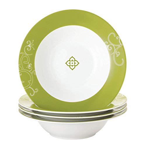 Rachael Ray Dinnerware Curly-Q 4-Piece Porcelain Pasta Bowl Set, Orange