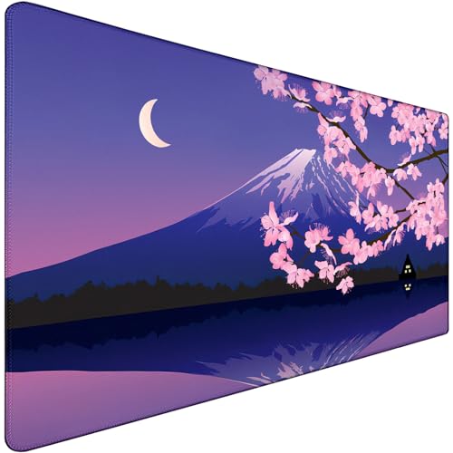 Large Extended Gaming Mouse Pad with Stitched Edges, Non-Slip Waterproof Rubber Base Mouse Pad for Office, Computer, Laptop and Home Mousepad 31.5 x 15.7 Inch, Janpanese Sakura