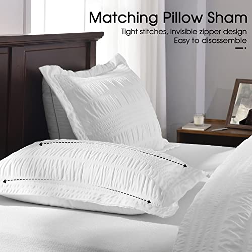 Basic Beyond Queen Comforter Set White Seersucker Comforter Sets 3 Pieces Down Alternative Bedding Comforter Sets For All Season(1 Comforter With 2 Pillow Shams, 88" X 92") #TOP6