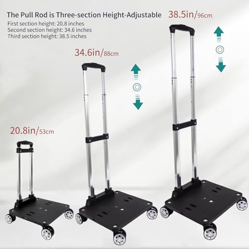 Faltbarer Rucksack-Trolley mit 5 drehbaren Rädern und großer Basis, Aluminium-Gepäckwagen mit Gurt für Haustiertaschen, Hundetransport, große Rucksäcke und Laptoptaschen