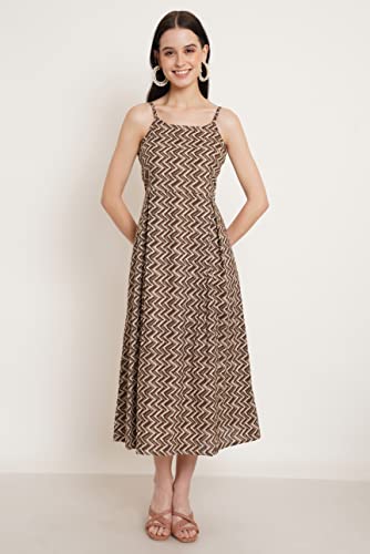 Image of COTLAND Fashions Breathable Cotton Printed A-Line Midi Dress for Women
