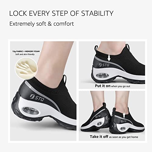 Stq Slip On Breathable Walking Shoes For Women Memory Foam Sneakers With Arch Support Black White Us 8 #TOP3