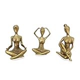 Drei Yoga-Frauen-Figuren Fabnish 3er Set aus schönen Yoga Figuren - Deko, Abstrakt, Statuen, Frauenfiguren - Joga, Pilates, Meditation - Farbe Gold, 16cm + 16cm + 17cm
