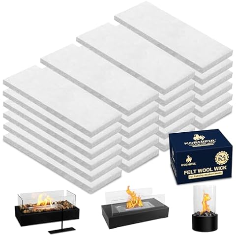 24 pcs Tabletop Fire Pit Ceramic Wool Wick for ROZATO,KORNIFUL,Flammtal to Extend Burning Time,Table Top Firepit Sponge Cotton Core for Bioethanol Rubbing Alcohol Fireplaces (4.7"x2"x0.2" H) Cover