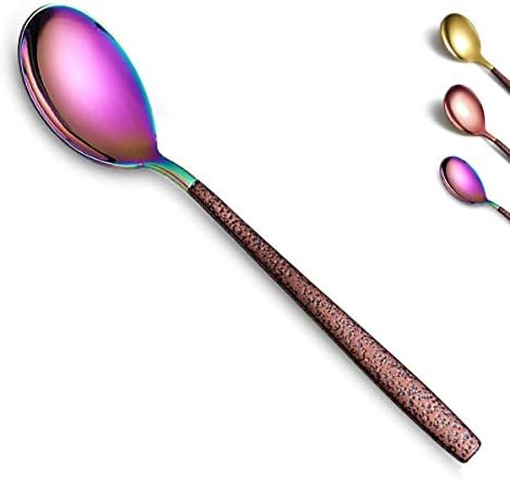 Berglander Dinner Spoon Set Of 4 With Moon Surface Handle And Shiny Rainbow Mouth, Stainless Steel Colorful Spoons Silverware Set Dishwasher Safe